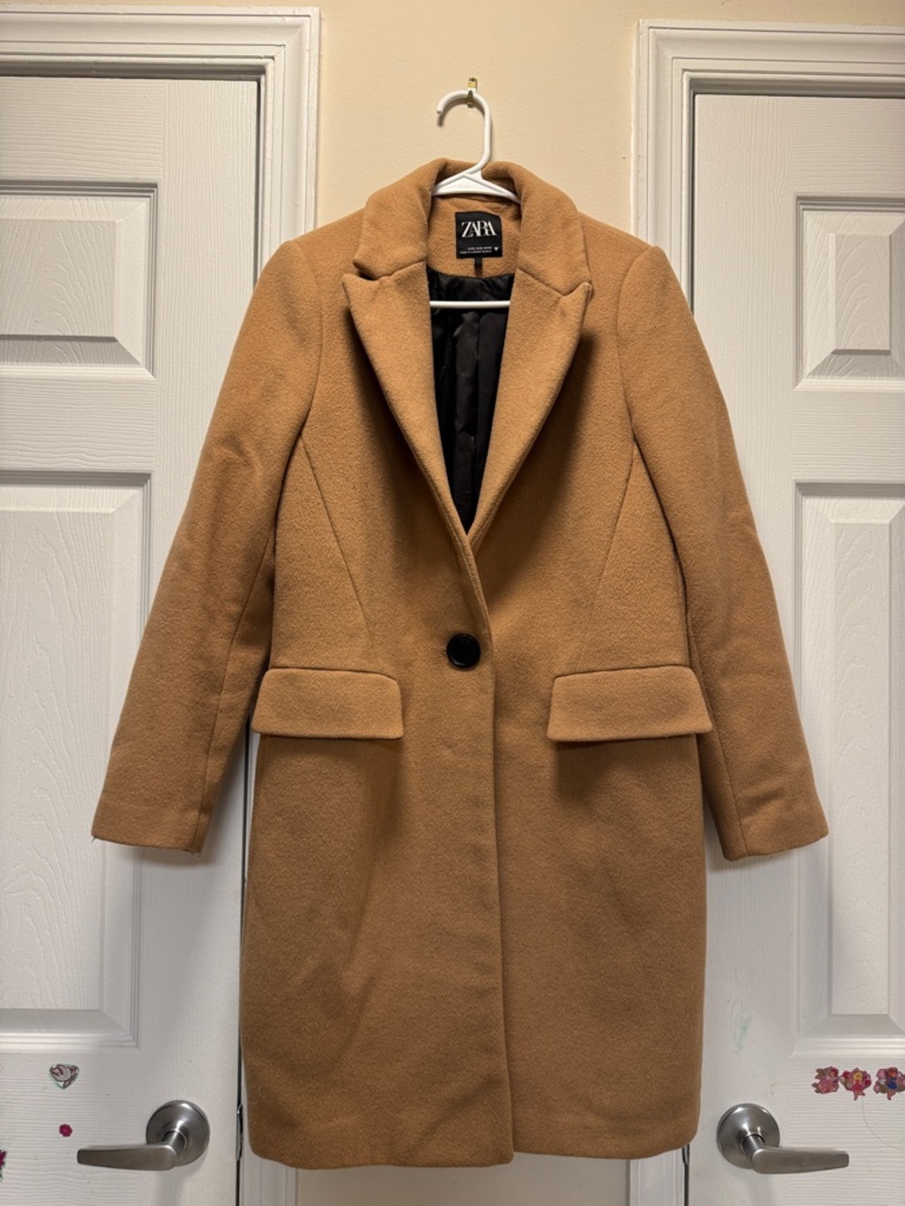 Zara Tan Single-Button Wool-Blend Pea Coat